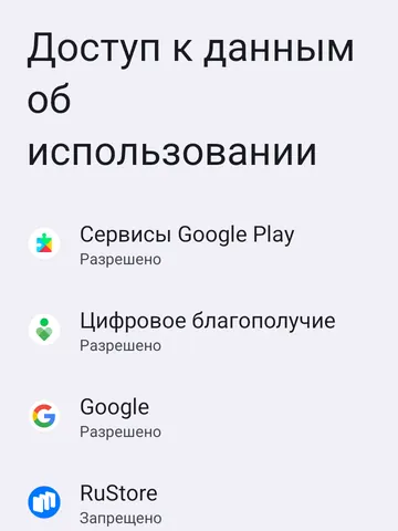 Android: список приложений с доступом к статистике использования